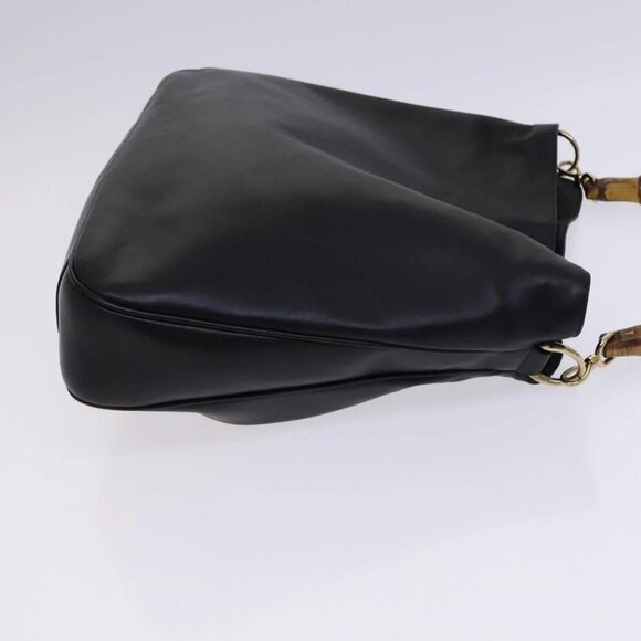 GUCCI Bamboo Hand Bag Leather 2way Black Gold - Picture 3 of 16